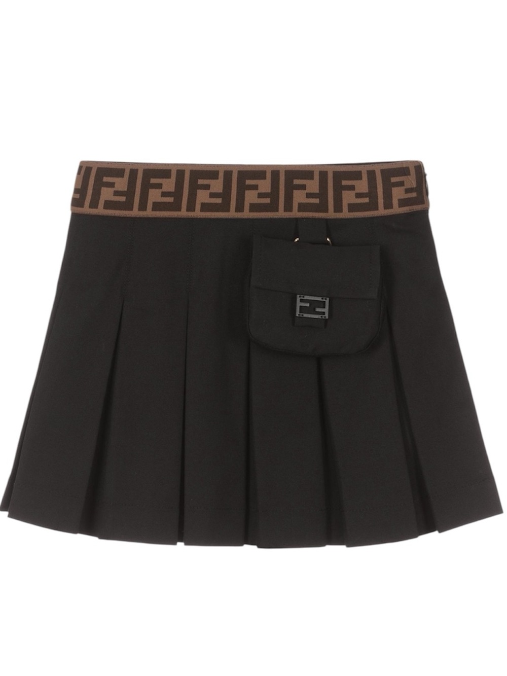 Fendi Kids Pleated Mini Skirt Black FF Zucca Logo Waistband